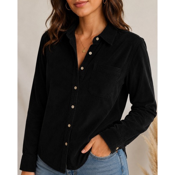 JACHS Girlfriend Tops - Jachs Girlfriend Black Corduroy Button Up Shirt Women's Small NWT Collared